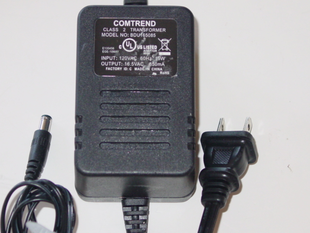 NEW Comtrend BDU165085 AC Adapter 16.5VAC 850mA 0.85A